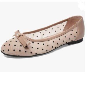 YDN Brown Bowknot Round Toe Comfortable Ballets Slip on Flats Walking Shoe